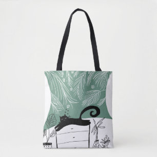 Dschungel-Schwarze-Katze-Tropenpflanzen-Illustrati Tasche
