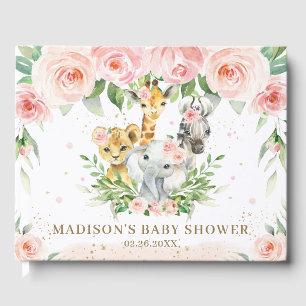 Dschungel-Tier Chic Rosafarbene Florale Babyparty Gästebuch