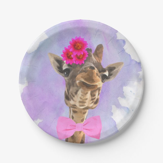 Dschungel-Tier Watercolor der Giraffe niedlicher Pappteller (Vorderseite)