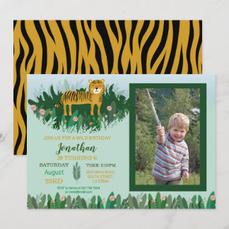 Dschungel-Tiger-Geburtstags-Zoo-Safari-wildes Foto Einladung