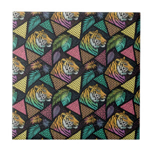 Dschungel-Tiger-Neon-Pop-Art-Geometrisches-Tiermus Fliese