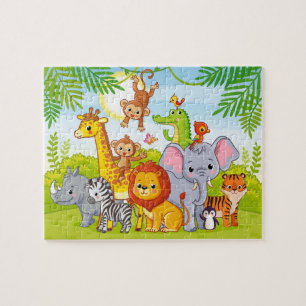 Dschungel-Wildbaby-Tiere-Puzzle