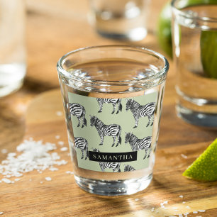 Dschungel Zebra Wildes Muster & Personalisierter N Schnapsglas