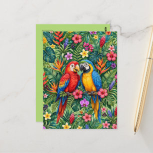 Dschungelaras Fröhliche Papageien Lebendige Blumen Postkarte