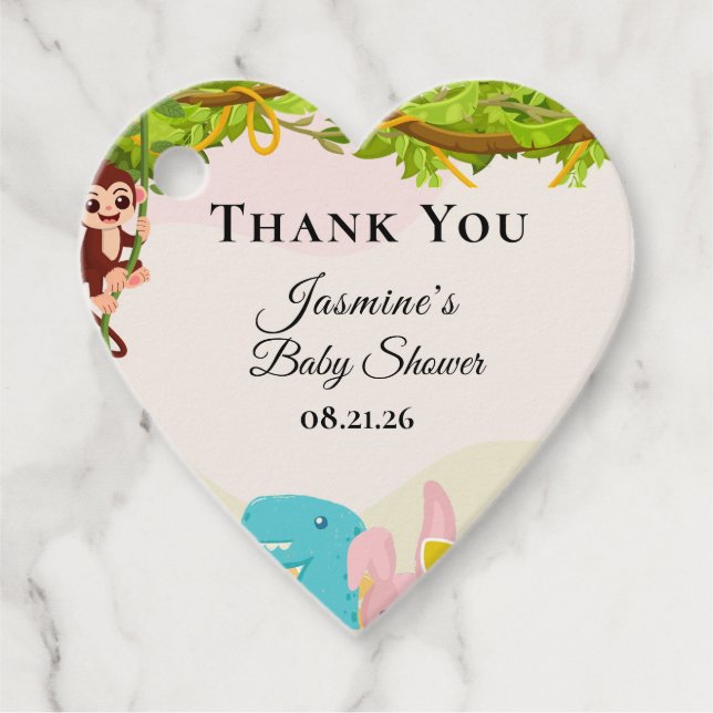 Dschungelblättrige Affenspielzeug Babydusche Geschenkanhänger (Vorderseite)