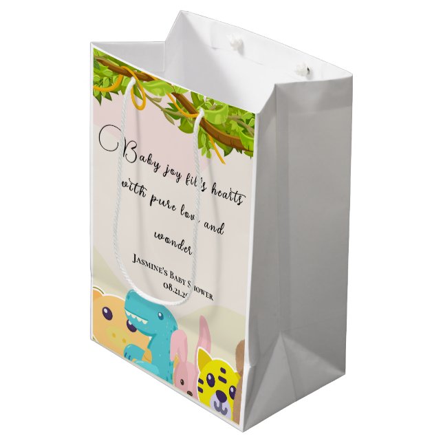 Dschungelblättrige Affenspielzeug Babydusche Mittlere Geschenktüte (Vorderseite Schrägansicht)