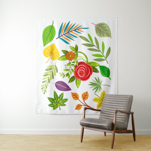 Dschungelblühende Blätter mit botanischer Blume Wandteppich (Beispiel)