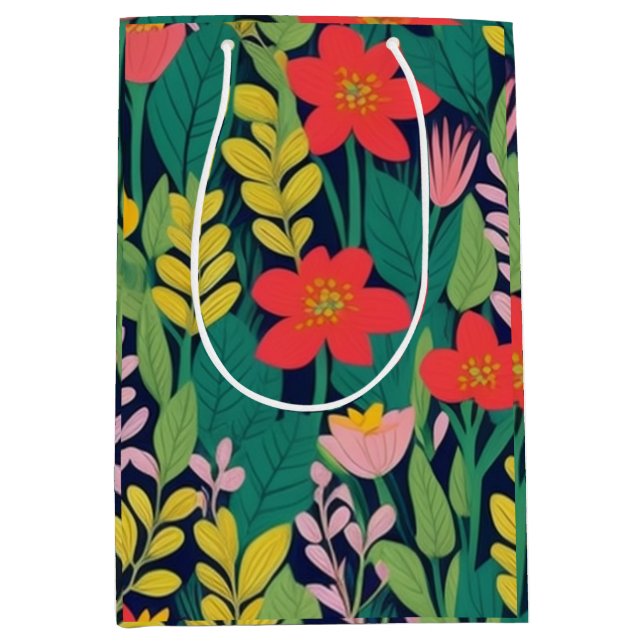 Dschungelflorale Blätter Mittlere Geschenktüte (Vorderseite)