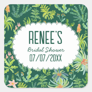 Dschungelgarten Aquarell individuell BRIDAL SHOWER Quadratischer Aufkleber