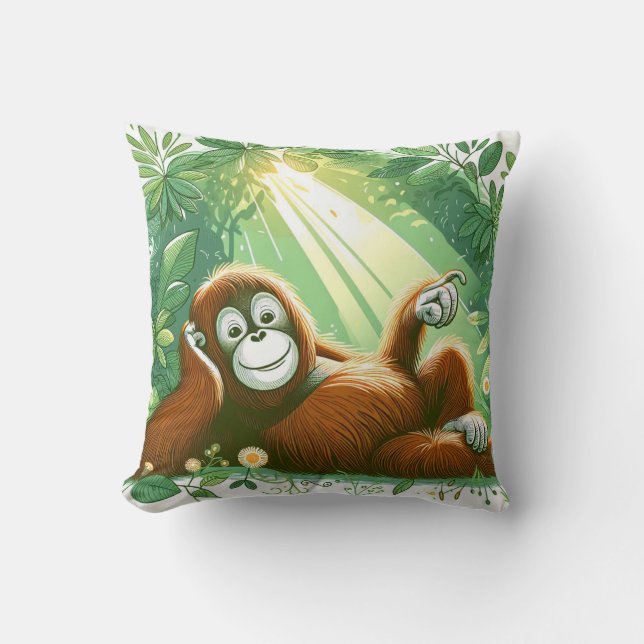 Dschungelharmonie: Orangutan Inspiriert Kissen (Vorderseite)