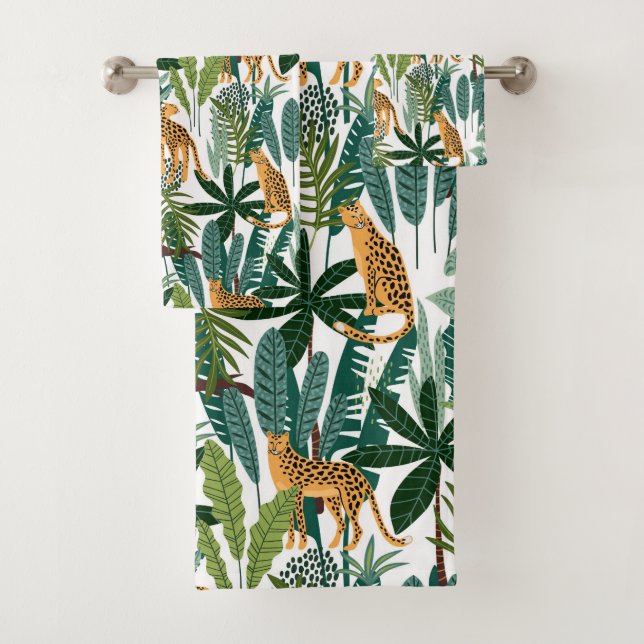 Dschungelkatze und Blätter Badhandtuch Set (Insitu)