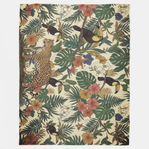 Dschungelmuster mit Leopard, Tukane Fleecedecke
