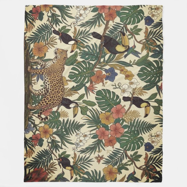 Dschungelmuster mit Leopard, Tukane Fleecedecke (Vorderseite)