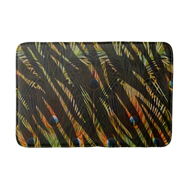Dschungelmuster Zebrastreifen und Pfauenfedern Badematte (Vorderseite)