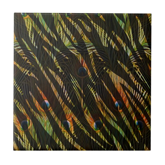 Dschungelmuster Zebrastreifen und Pfauenfedern Fliese (Vorderseite)