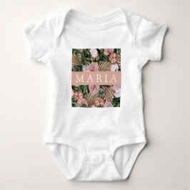 Dschungelpalme Blätter Regenwald Blume rosa grün Baby Strampler