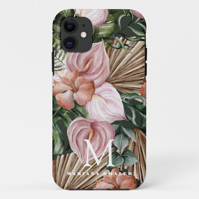 Dschungelpalme Blätter Regenwald Blume rosa grün Case-Mate iPhone Hülle (Rückseite)