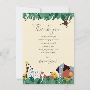 Dschungeltiere Baby Shower Danke-Gedicht Dankeskarte