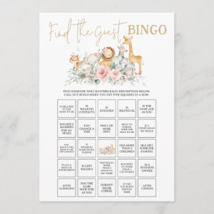 Dschungeltiere Floral Finde den Gast Bingo Spiel Mitteilungskarte