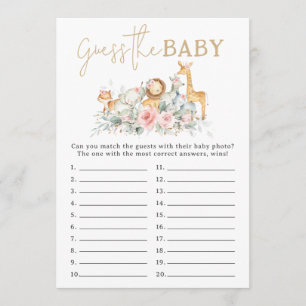 Dschungeltiere Florale Babyparty - Errate das Baby Mitteilungskarte