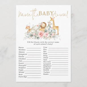 Dschungeltiere Florale Namen-des-Baby-Tier-Spiel Mitteilungskarte