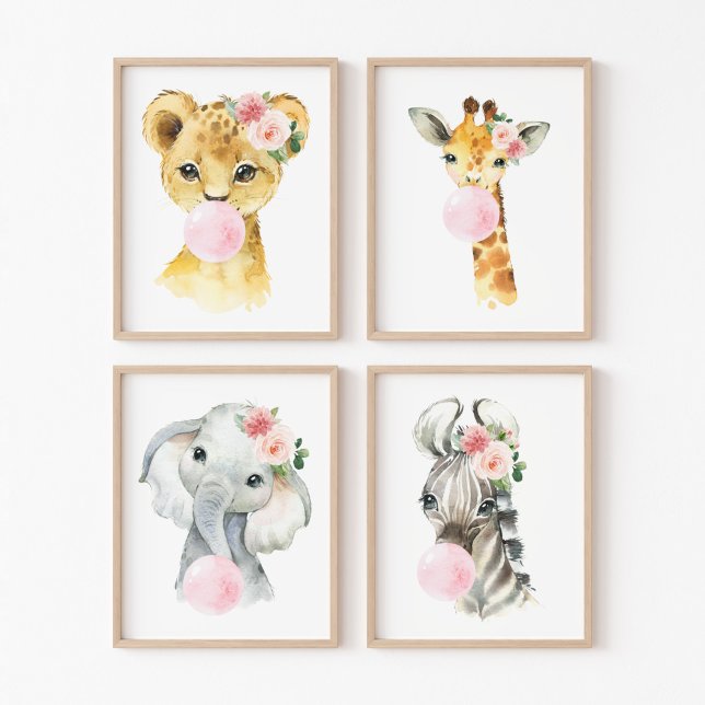Dschungeltiere, rosa Bläschen, Girl-Kinderzimmer Bilderwand Sets (Von Creator hochgeladen)
