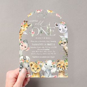 Dschungeltiere, Safari, Blumen, Babyparty Acryleinladungen