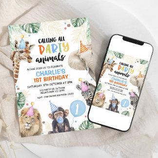 Dschungeltiere Safari Jungen Geburtstag Einladung