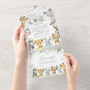 Dschungeltiere, Safari, Wilder Eins, Babyparty All In One Einladung