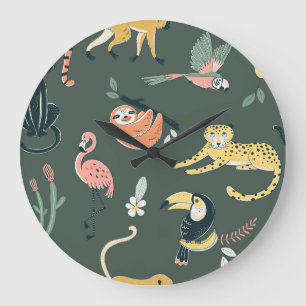 Dschungeltiere Vintage Flora Fauna Große Wanduhr