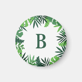 Dschungeltropische Palmen Blätter Grünes Monogramm Magnet