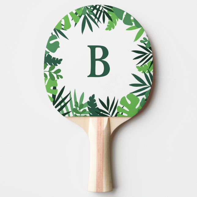 Dschungeltropische Palmen Blätter Grünes Monogramm Tischtennis Schläger (Vorderseite)
