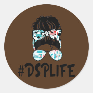 DSP Life Essential Stethoscope Messy Bun Girl Runder Aufkleber
