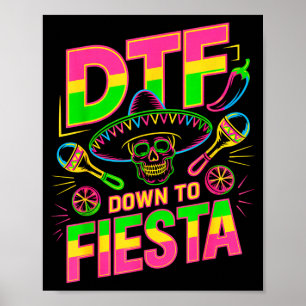 Dtf runter zur Fiesta lustiger Totenkopf mexikanis Poster