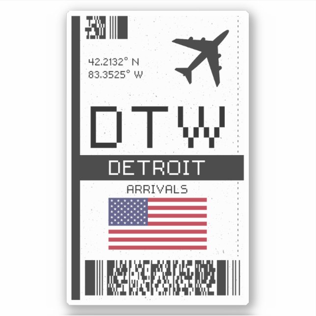 DTW Detroit Boarding Pass - Michigan Travel Aufkleber (Vorderseite)