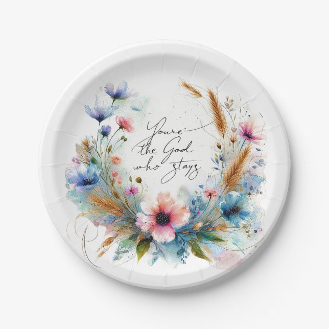 Du bist der Gott, der Bleibe, Aquarellblume Pappteller (Vorderseite)