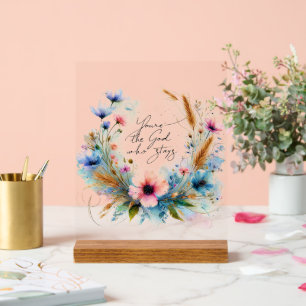 Du bist der Gott, der bleibt, Aquarell-Blumen Acrylschild