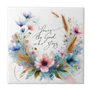Du bist der Gott, der bleibt, Aquarell-Blumen Fliese