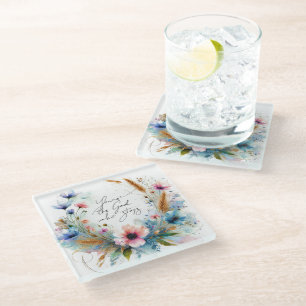 Du bist der Gott, der bleibt, Aquarell-Blumen Glasuntersetzer