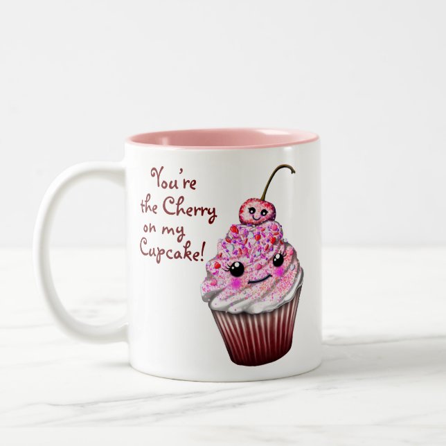 "Du bist die Kirsche auf meinem Cupcake!" Kawaii T Zweifarbige Tasse (Links)