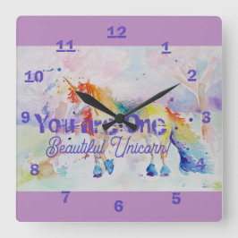 Du bist ein schönes Einhorn! Rainbow Girls Quadratische Wanduhr