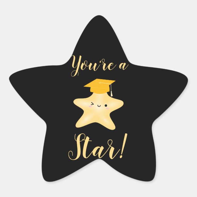 Du bist ein Star! Schwarz-Gold-Abschluss Stern-Aufkleber (Vorderseite)