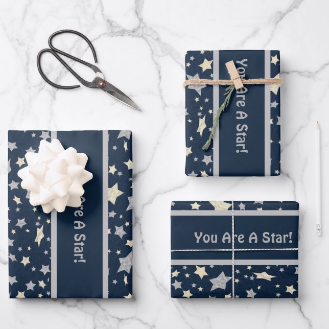 Du bist ein Stern! Elegant Modern Blue Geschenkpapier Set (Vorderseite)