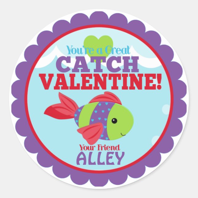 Du bist ein toller Fisch-Klassenzimmer Valentine Runder Aufkleber (Vorderseite)