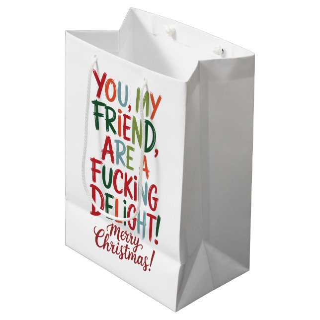 Du bist eine frohe Weihnachtsfeier-BESTE FREUNDIN Mittlere Geschenktüte (Vorderseite Schrägansicht)