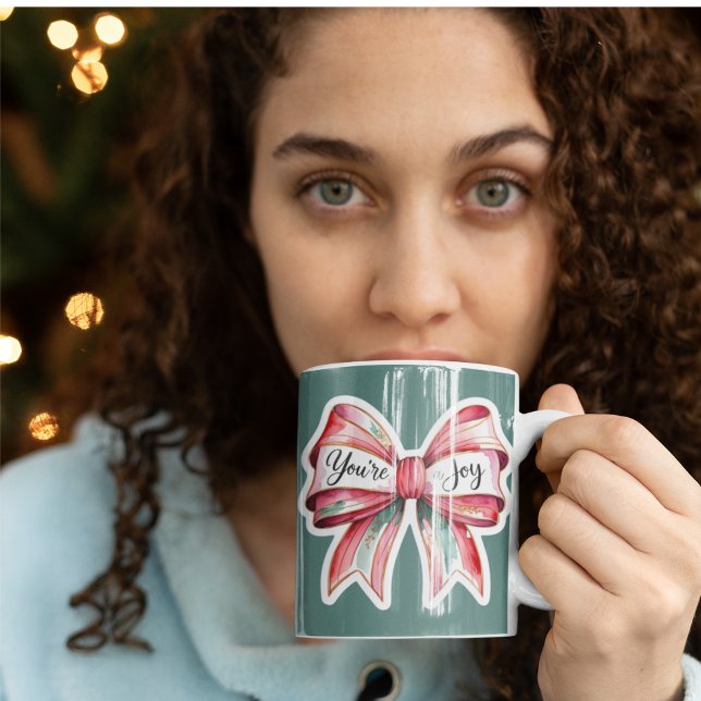 Du bist eine fröhliche Tasse (Empower someone special this holiday with this watercolor bow, "You're a joy" mug! )