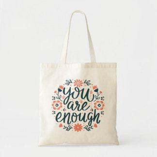 Du bist genug Selbstliebe positive Zitate floral Tragetasche