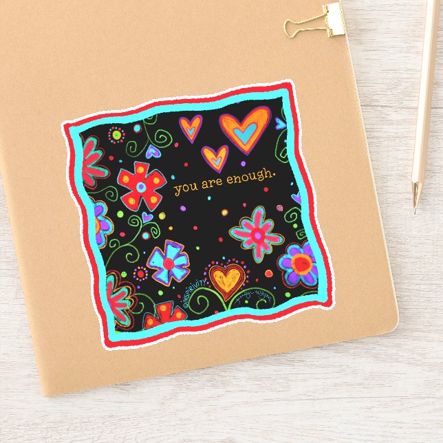 Du bist genug Spaß, schwarz, Inspirivity Floral Aufkleber (Notizbuch)
