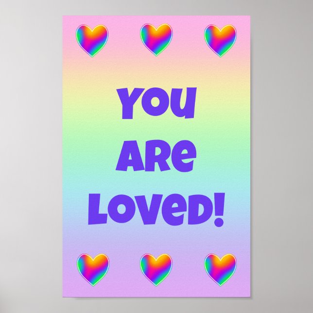 Du bist liebte Regenbogenherzen Poster (Vorne)
