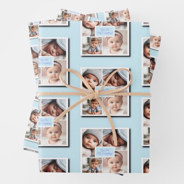 Du bist mein Alles Baby Fotos auf Blue Geschenkpapier Set (Beispiel)